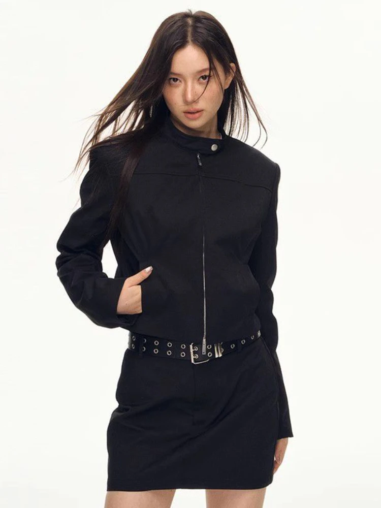 HOUZHOU черные укороченные куртки-бомберы женские Y2k винтажные базовые