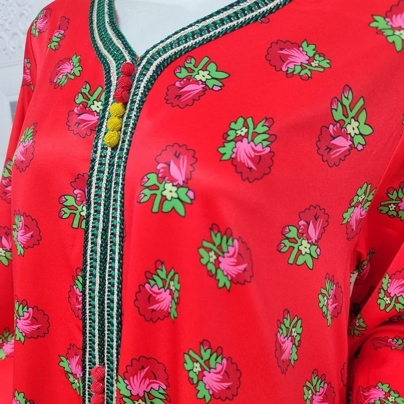 Средний Восток абайя длинные платья с цветочным принтом длинным рукавом и