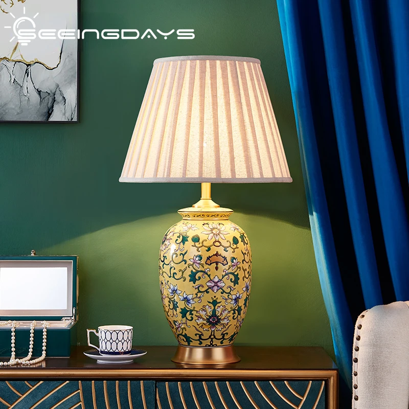 

Free Shipping European Luxury Vintage Ceramic Table Lamp for Bedroom Living Room Bedside Lamp Study Desk Lamp Home Decor 220V