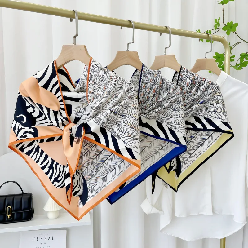 

New Imitation Silk Triangle Scarf Female Spring and Summer All-match Fashion Decoration Zebra Print Ladies Headband Cape Women