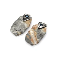 natural stone irregular agate pendants inlaid rhinestones devils eye jewelry making diy necklace earring charms accessories