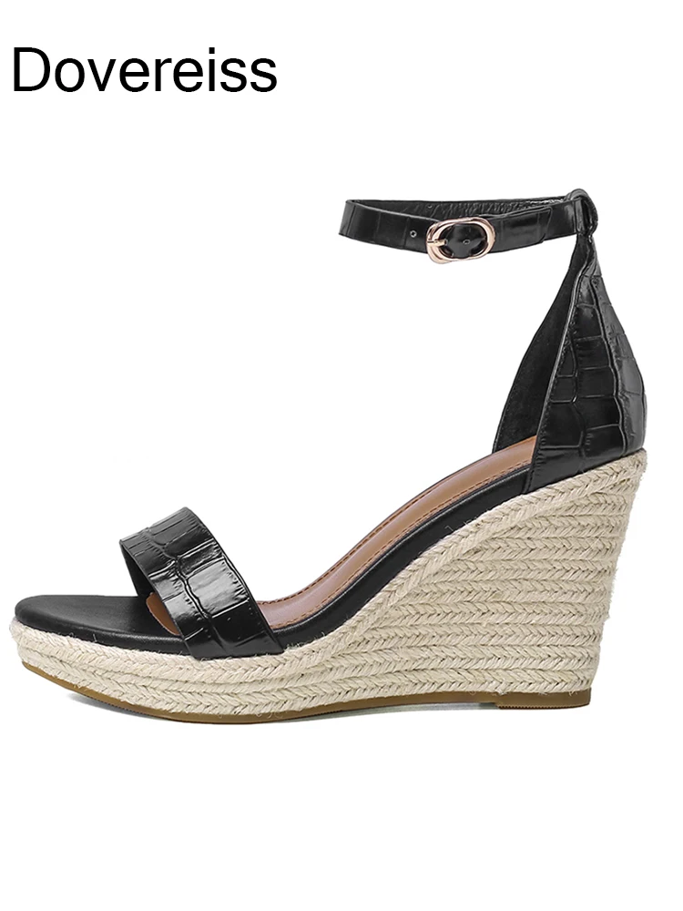 

Dovereiss Fashion Women's Shoes Summer Consice Genuine Leather Brown Wedges Elegant Narrow Band Platform Party Shoes Sandals