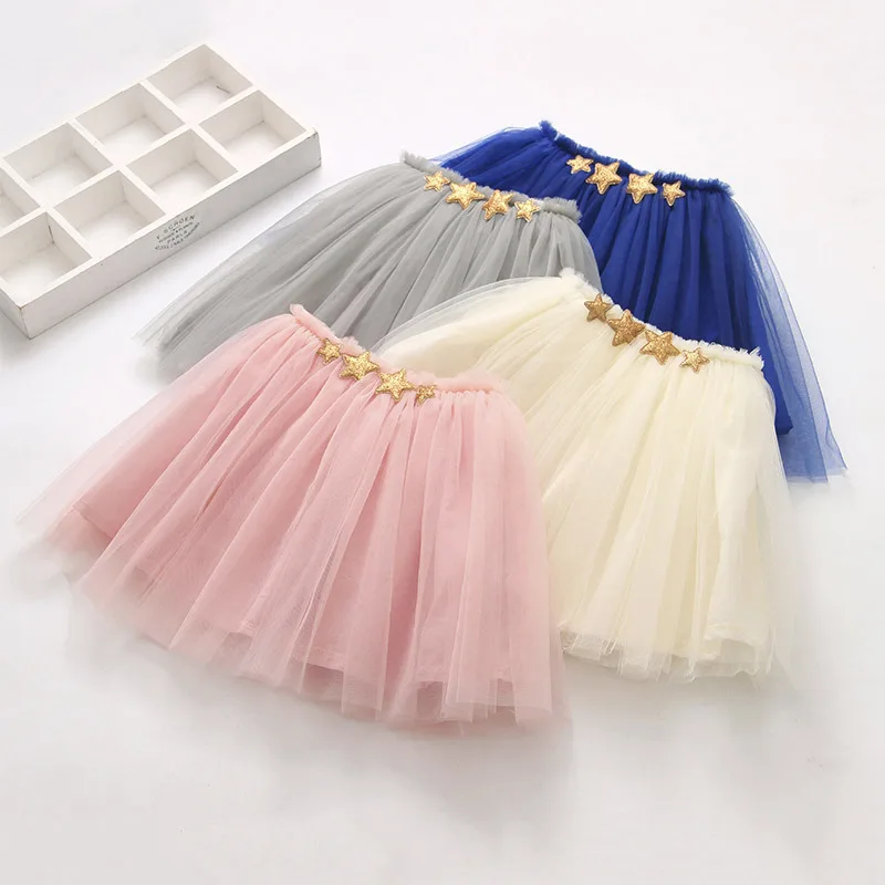 

5 Colors Children Princess Tutu Skirt Baby Girl Clothes Toddler Stars Appliques Solid Mesh Skirts Infant Sweet Cute Clothing