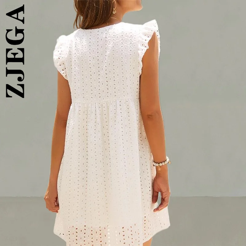 Платье Zjega женское с V-образным вырезом ажурное свободное ТРАПЕЦИЕВИДНОЕ