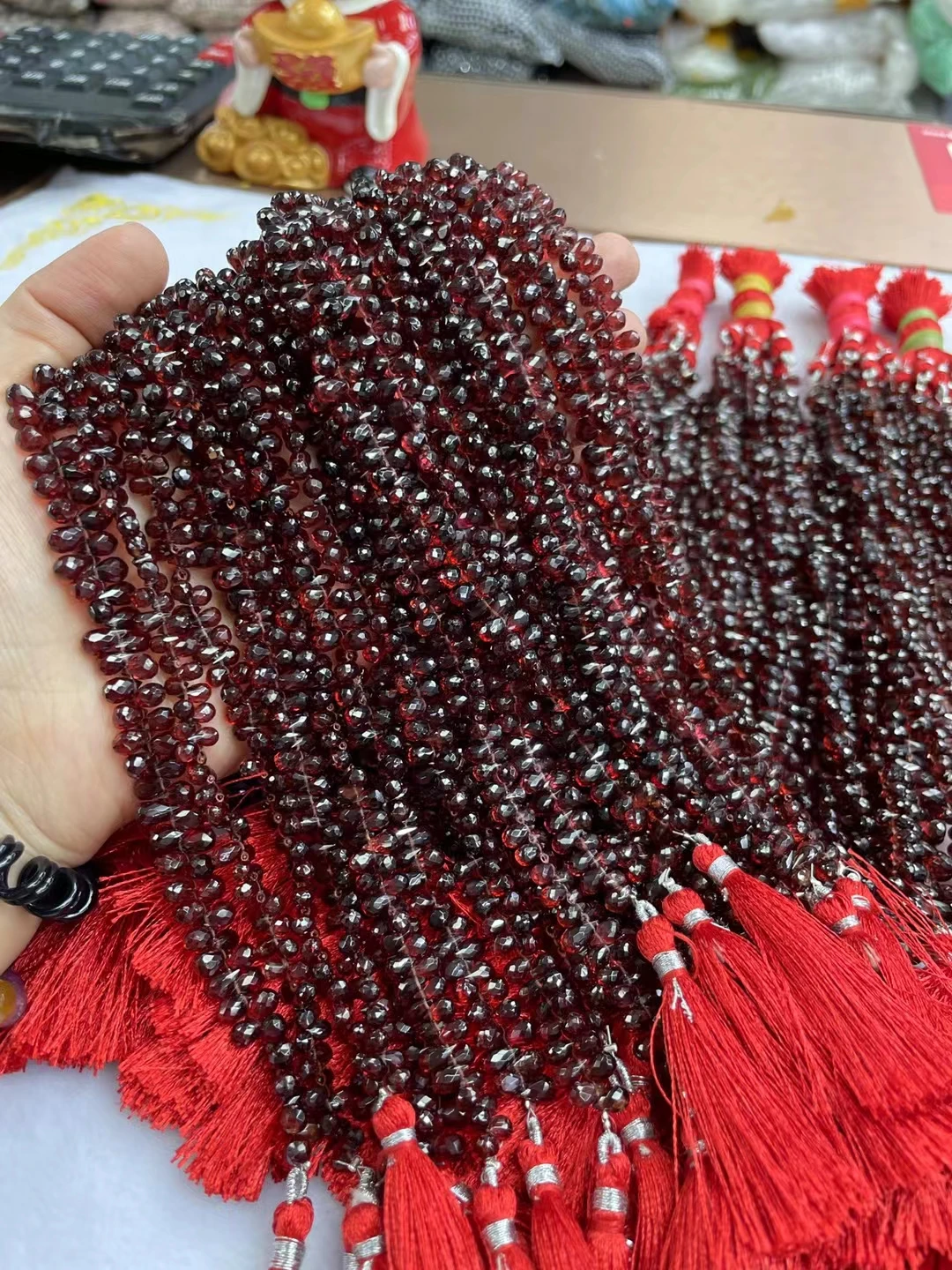 

New AA LOOSE BEADS red faceted garnet drop 6-7mm wholesale for DIY jewelry necklace 20cm