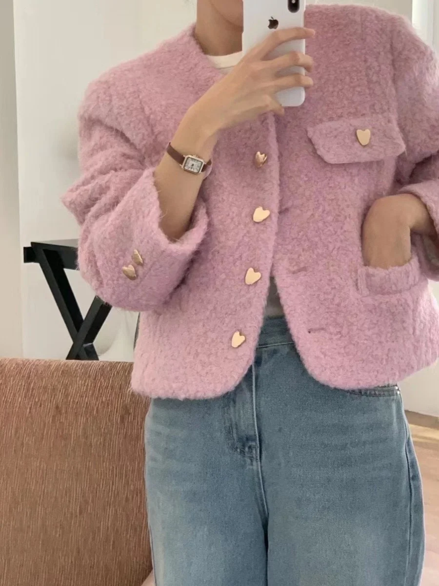 Изящный женский пуховик из Южной Кореи новинка 2023 утепленное твидовое короткое