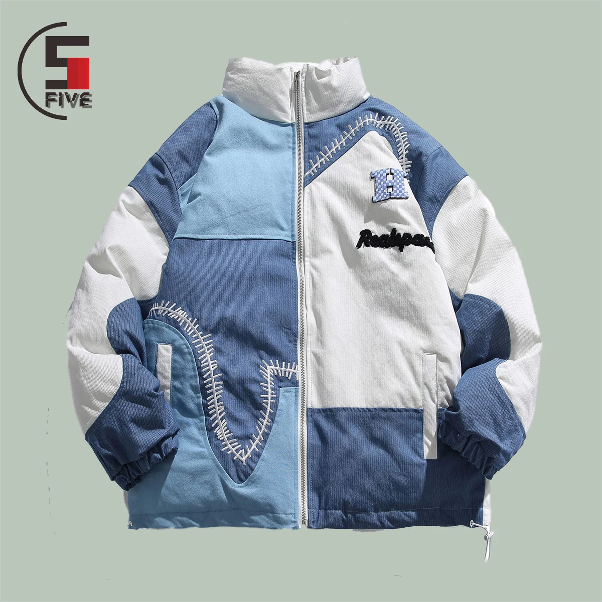 

Парка в стиле Харадзюку для мужчин, уличная Свободная куртка в стиле хип-хоп, с нашивкой, зимняя утепленная верхняя одежда оверсайз с воротн...