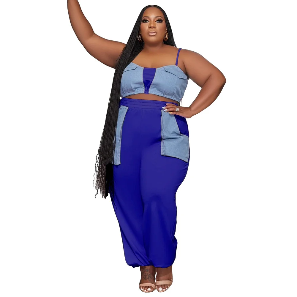 Plus Size Summer New Style Sets Women Clothing Halter Sleeveless Top and Pant Suits Two Piece Set 3xl 4xl 5xl 6xl