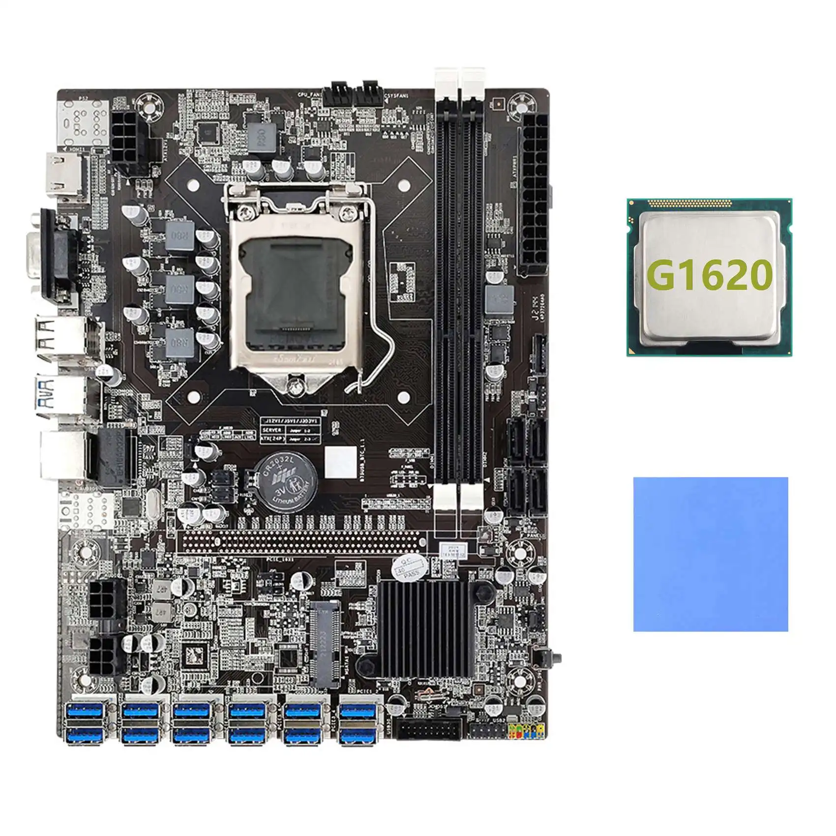 

B75 ETH Mining Motherboard 12 PCIE to USB3.0+G1620 CPU+Thermal Pad LGA1155 MSATA DDR3 B75 BTC USB Miner Motherboard