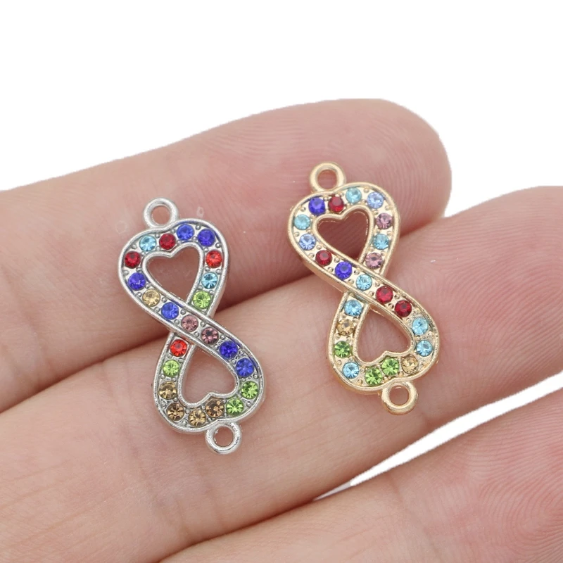 5 шт. посеребренный Кристалл Infinity Charm Connector для изготовления браслета DIY фурнитура ювелирные аксессуары ручной работы 25x11 мм