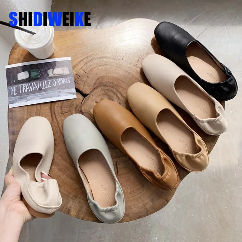 

Women Flats New Ballerinas Soft Leather Moccasins Slip On Retro Grandma Shoes Ladies mules slippers Spring Summer AD2200