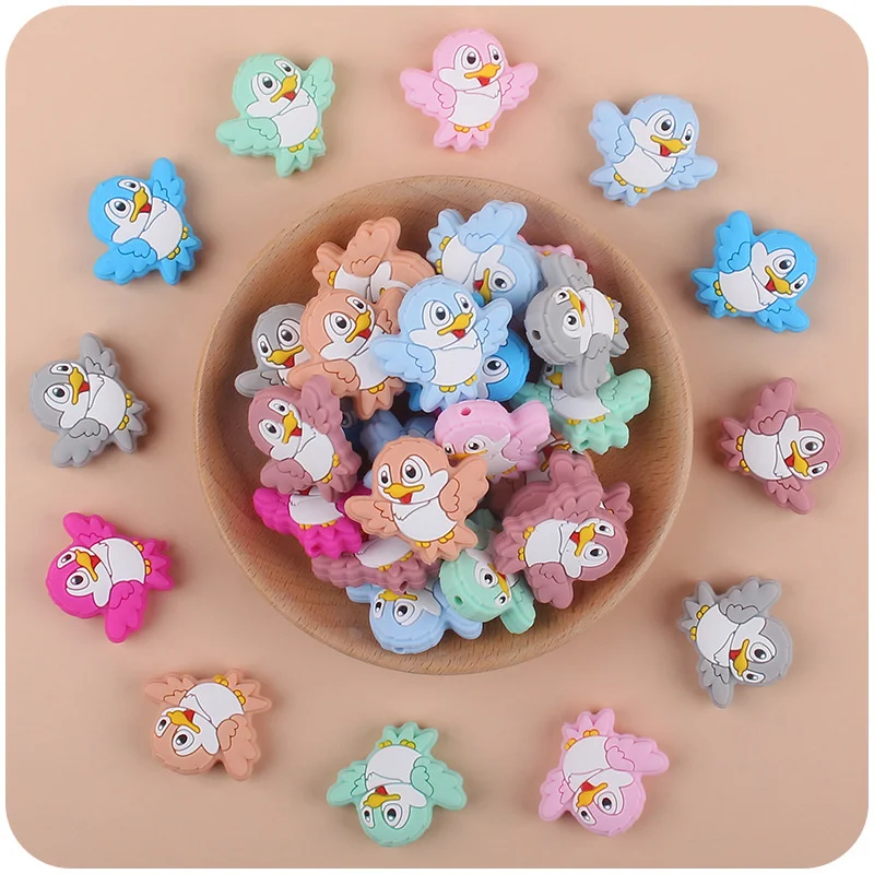 

3Pcs BPA-Free Silicone Bird Teether Food Grade Cartoon Chewing Beads Animal DIY Pacifier Chain Necklace Gift Nurse Accessories