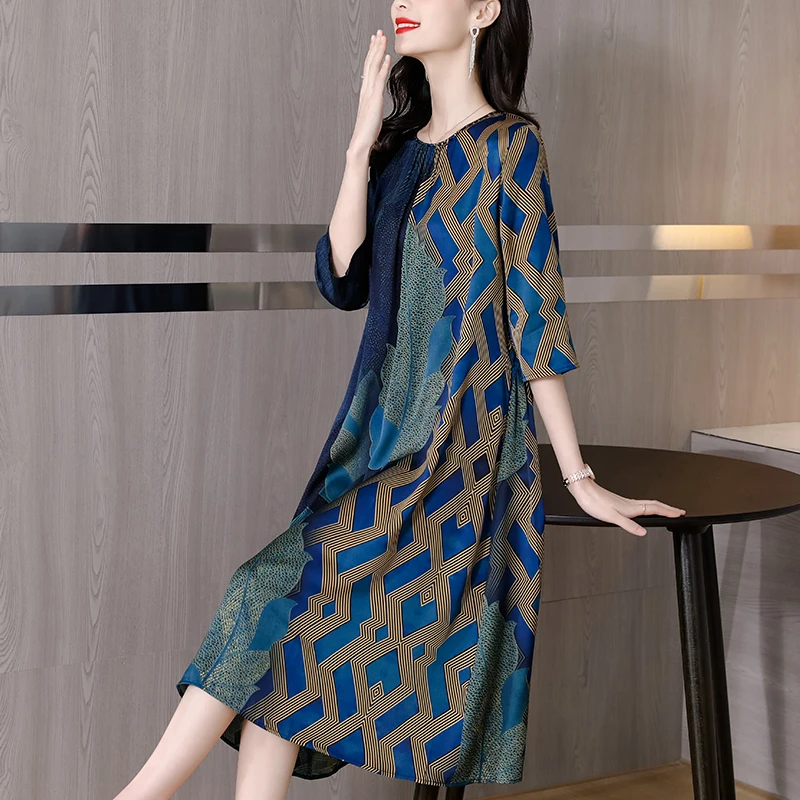 

Women's Elegant Printed Silk Dresses 2022 Women's Spring Summer New Fashion Loose Long Dress Slim Party Dress Vestidos