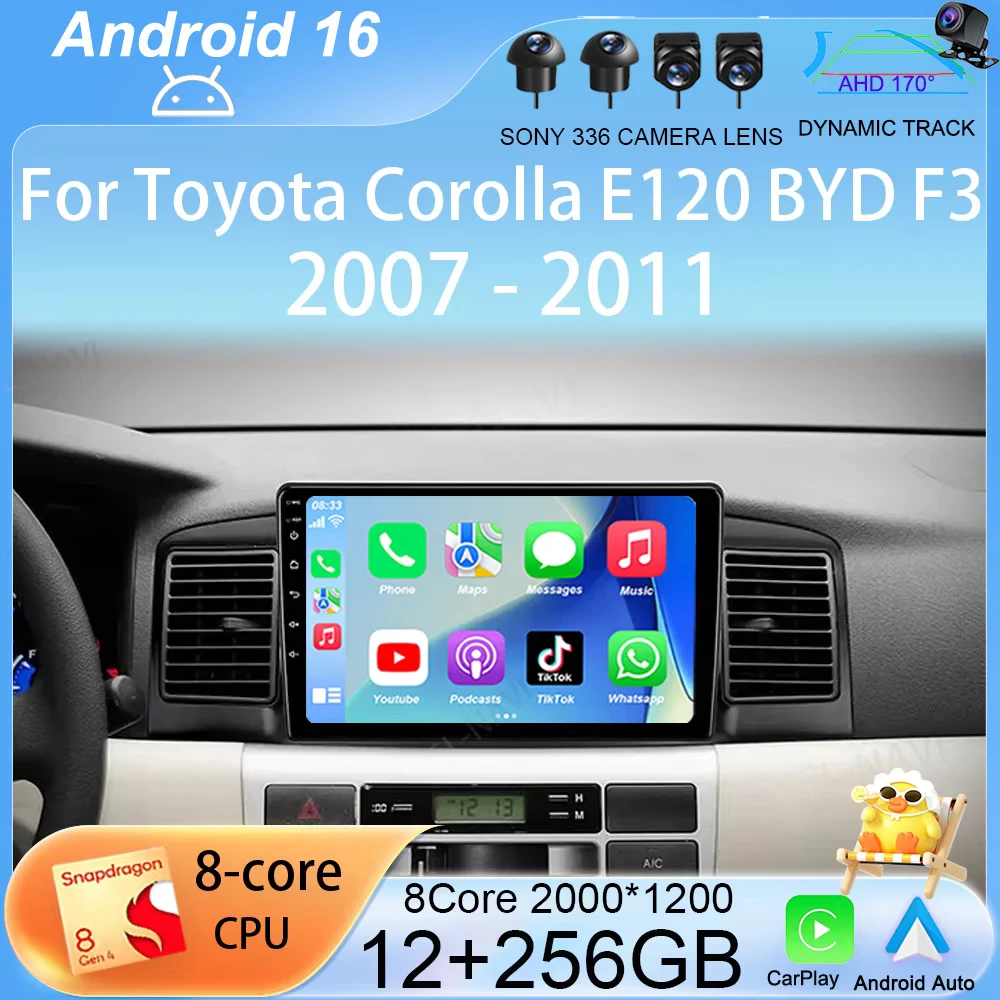 Автомагнитола Android 16 для Toyota Corolla E120, BYD F3 2007-2011, мультимедиа, CarPlay, GPS, 2DIN, стерео, DSP, QLED, 4G (art.: 3920d4c3fd1ca) - 3920d4c3fd1ca