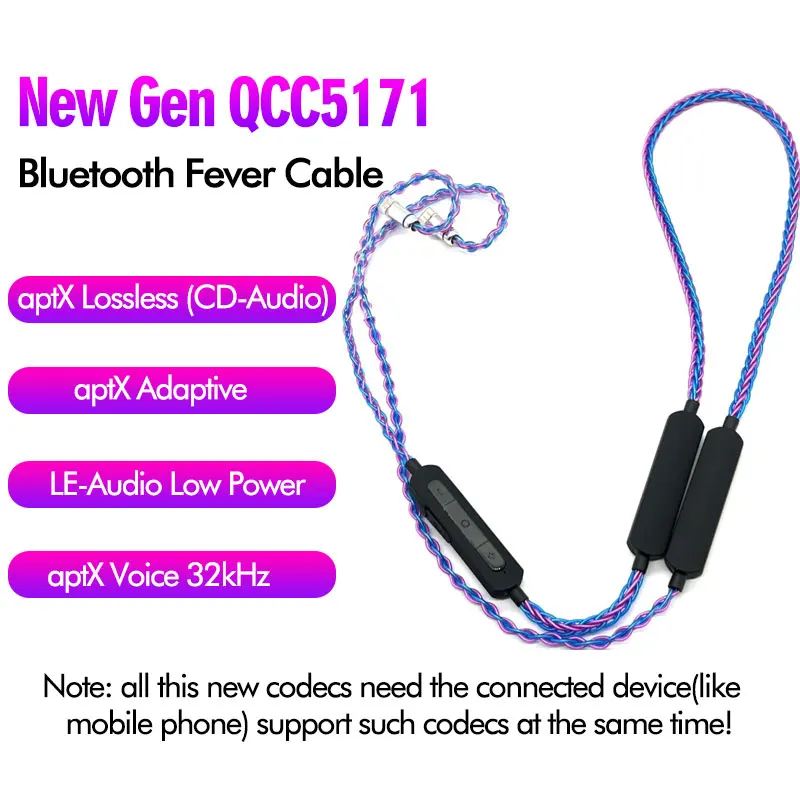 

Bluetooth-кабель aptX нового поколения QCC5171, улучшенная сменная линия без потерь, с функцией голосового управления и четкого Звонка 32 кГц для TRN BA8 VX