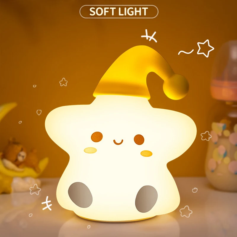 USB Rechargeable Night Light Star Silicone Night Lights Touch Sensor Bedroom Bedside Lamp For Kids Baby Gift