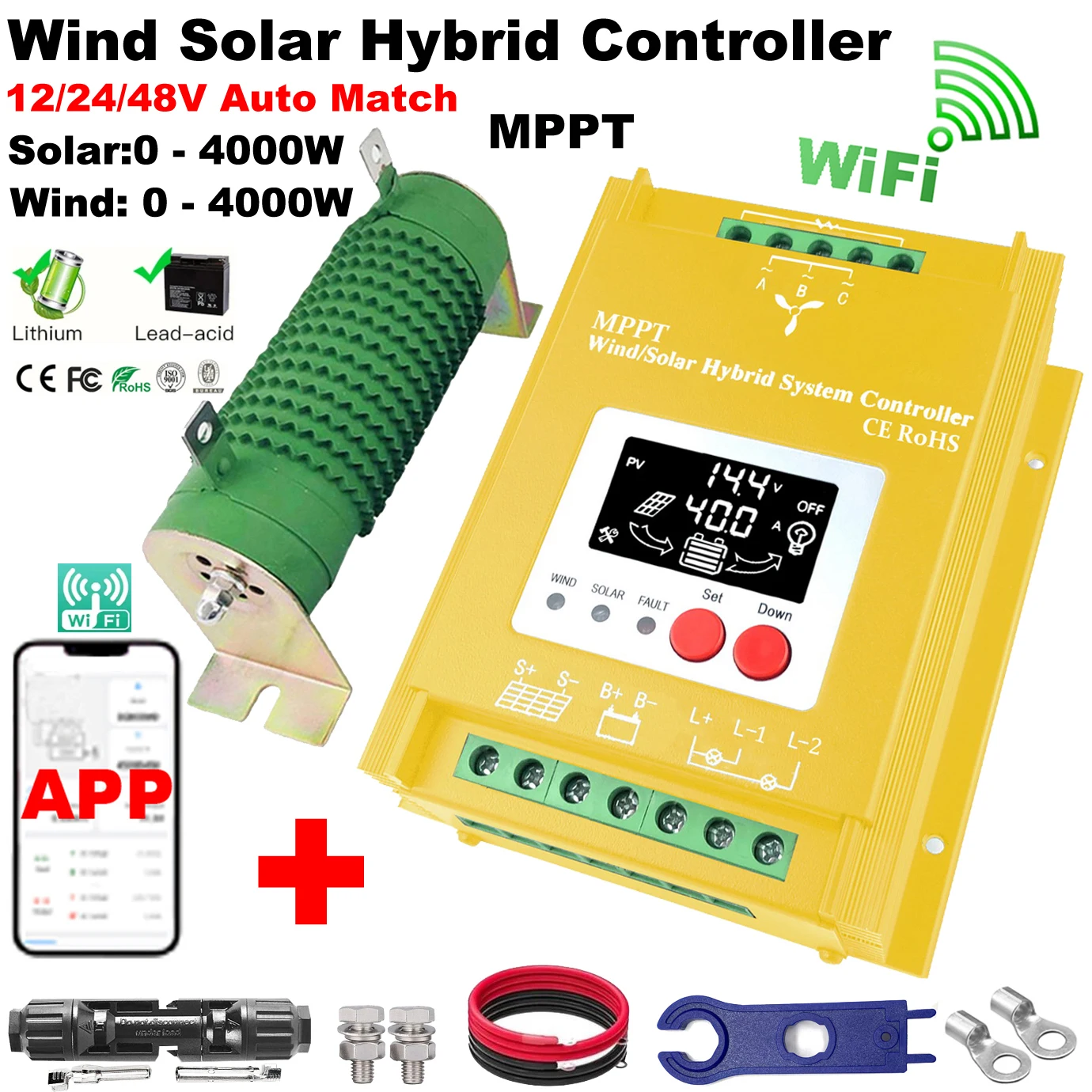 

4000W 6000W 8000W MPPT Hybrid Wind Solar Booster Charge Controller Wind Turbine Charging For 12V 24V 48V Lifepo4 Lithium Battery