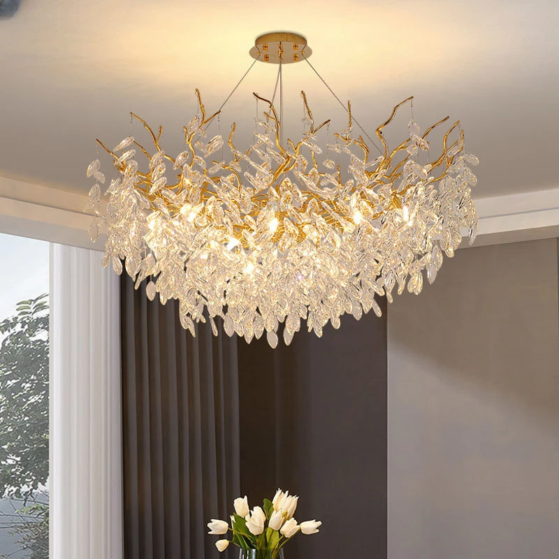 

Pendant Lamp Led Art Chandelier Light Crystal Living Room Luxury Duplex Building American Style Branch Crystal Ceiling