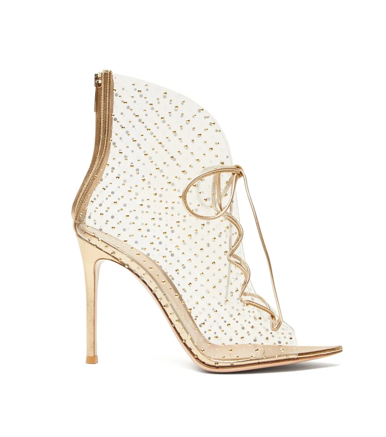 

Summer ROME Sexy Stiletto High Heel Sandals Transparent PVC Cross Strap Peep Toe Sandals Women Party Rhinestone Shoes 2022