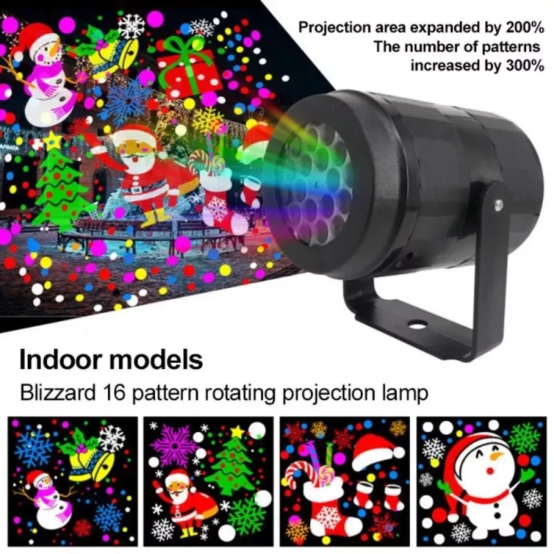 

Christmas Laser Projector 16 Patterns Automatic Rotating LED Outdoor Lights New Year Stage Par Party Decoration Projector
