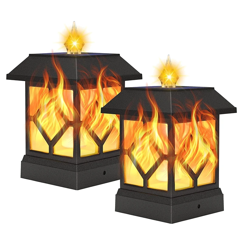 

Solar Post Lights Outdoor With Flickering Flame,2 Pack Solar Post Cap Lights,Solar Fence Post Lights