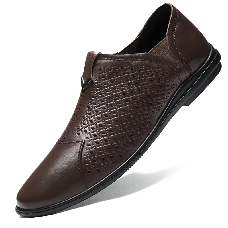 

Man Shoes Summer Cowhide Casual Mules Male Breathable Half Loafer Slippers Hombre Genuine Leather Hollow Flat Half Mocassins