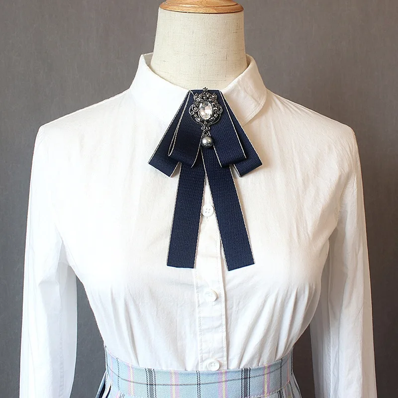 

Японский и корейский стиль, улучшенный женский галстук-бабочка, Униформа, рубашка, воротник, цветочное украшение