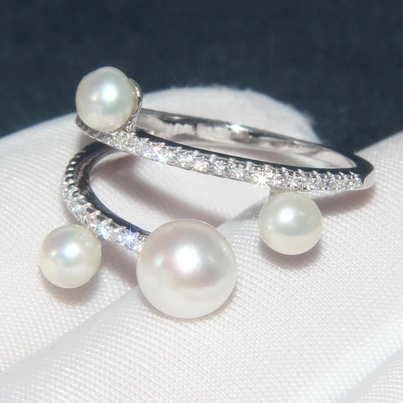 

Elegant Silver Plated White CZ Zircon Pearl Rings for Women Female's Crystal Engagement Wedding Rings Bride Jewelry Gifts