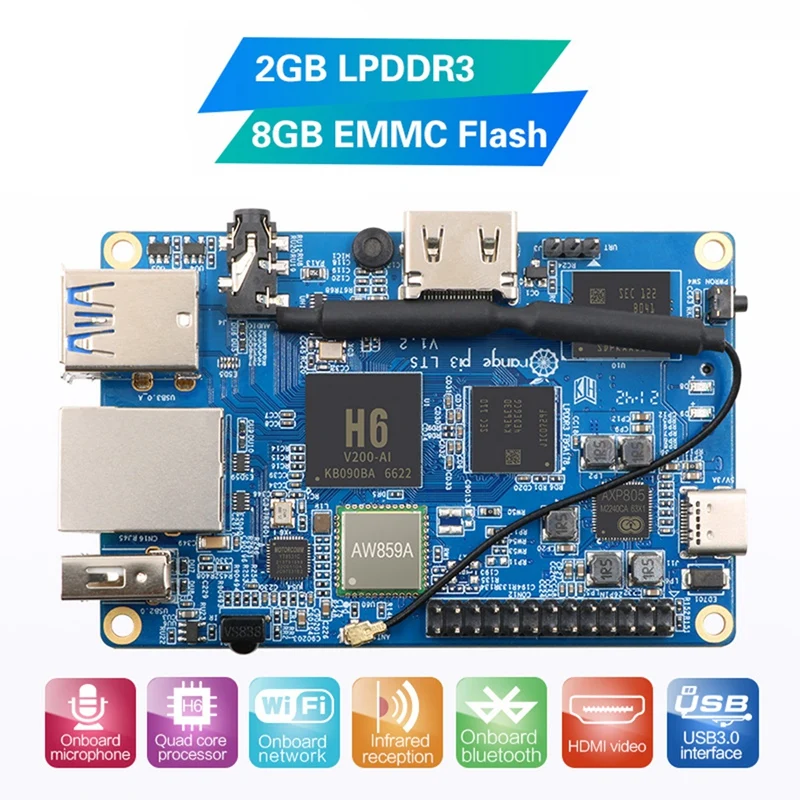 Для Orange Pi 3 LTS макетная плата Allwinner H6 чип 2 Гб ОЗУ 8 ГБ EMMC память встроенная Prog RAM ming
