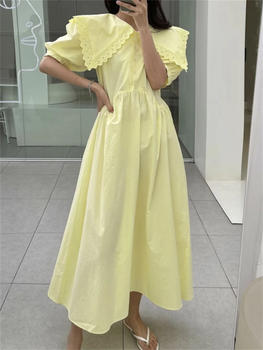 

HziriP Korea Chic Summer New Women Loose Dress Stylish 2022 Sailor Collar Sweet Hot Casual High Waist Slim Streetwear Mujer OL