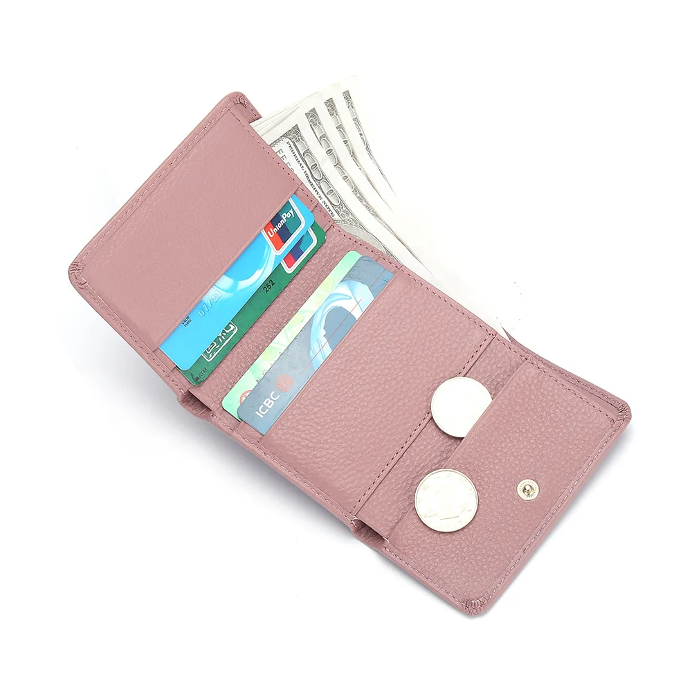 2022 new fashion short leather wallet women's three fold head layer cowhide simple small folding thin multi card position |