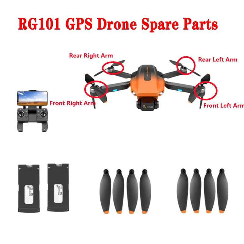 

RG101 GPS RC GPS Drone Spare Part 7.4V 3000mAh Battery Propeller Maple Leaf Blades Arm With Motor RG101 Quadcopter Accessory