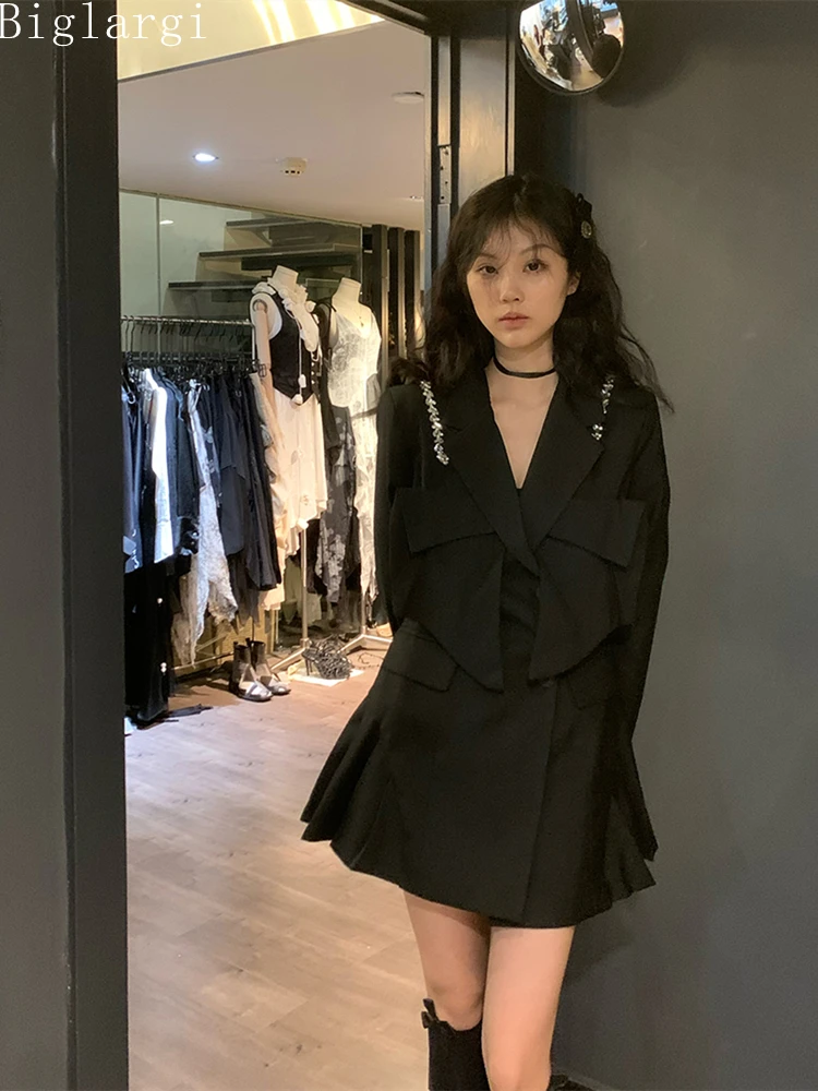 

Korea Chic Autumn Woman Blazer Bow Dress Beading Casual Mini Sexy Black Dress 2022 New Fashion Ladies Womens Modis Dresses