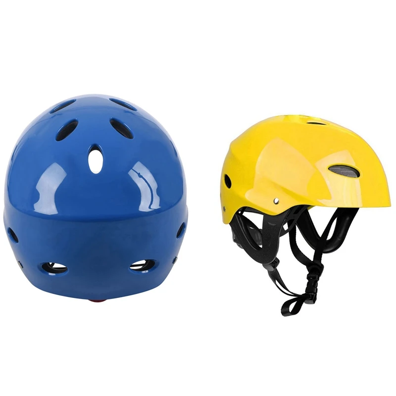 

2Pcs Safety Protector Helmet 11 Breathing Holes For Water Sports Kayak Canoe Surf Paddleboard - Blue & Yellow
