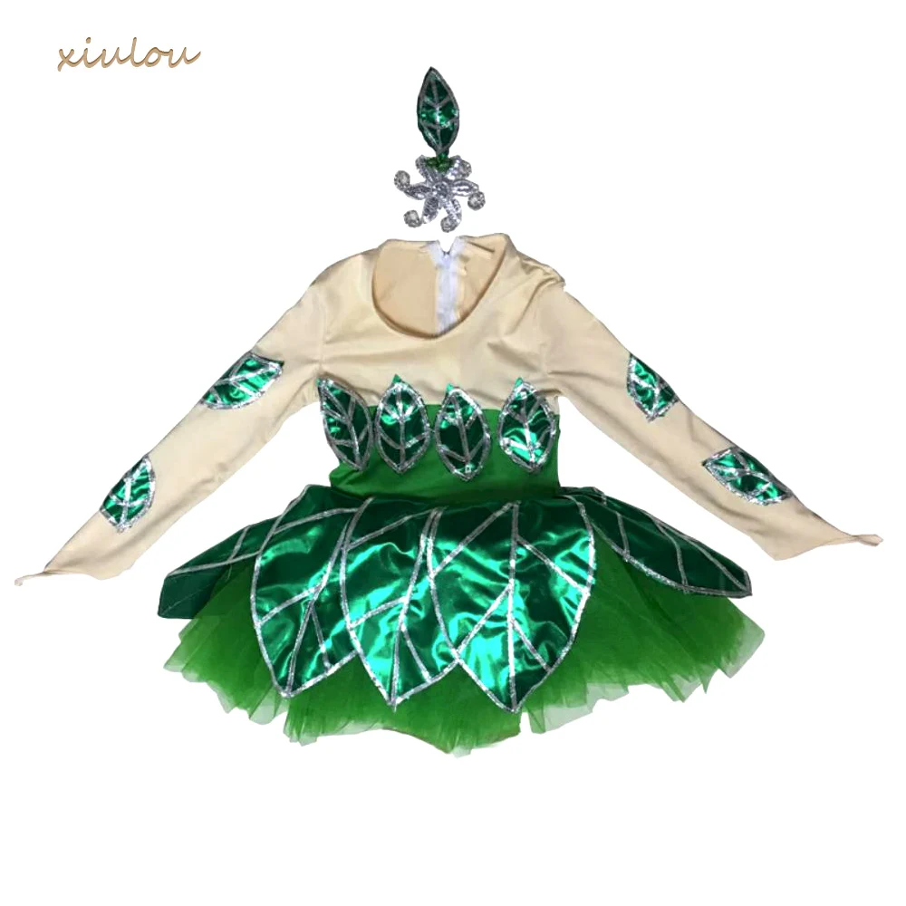 Детская одежда для бальной комнаты с зелеными листьями платье-пачка современных
