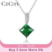 czcity charm chain necklace emerald green cubic zirconia popular jewelry 925 sterling silver pendant necklace for women gift