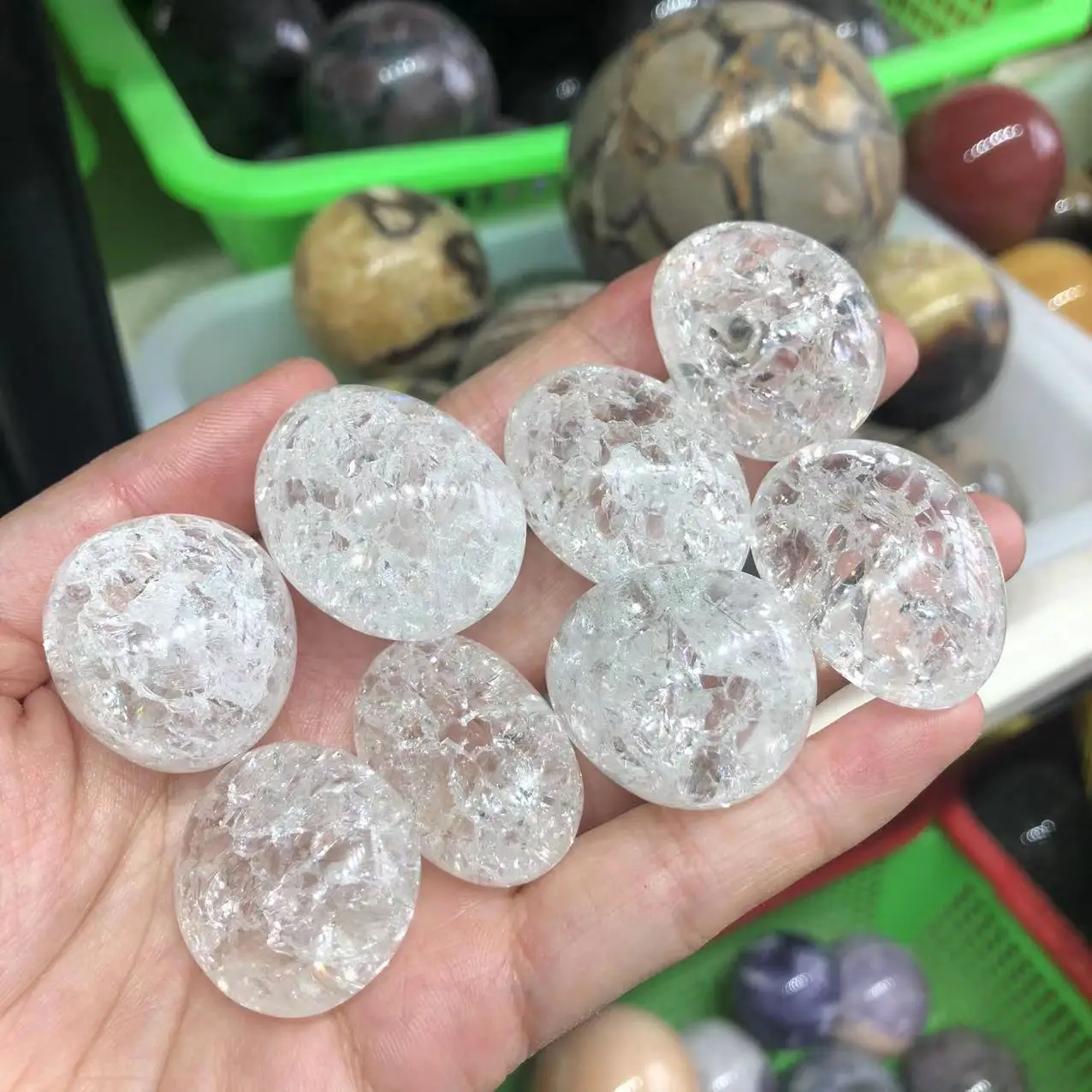 

Natural Crack Quartz Crystal Tumbled Stones Healing Gemstones Energy Reiki Decoration