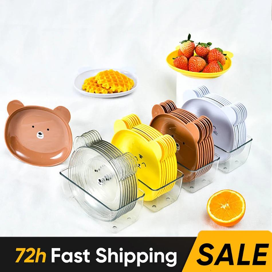 

5/9pcs Plastic Plate Coffee Cup Food Tray Kitchen Cake Dessert Plates Ins Style Fruit Dishes Cartoon Dinner Plates Snack Platter