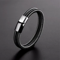 unique designer blackwhite steel wire genuine braided bracelet men stainless steel double layer magnetic buckle bracelet women
