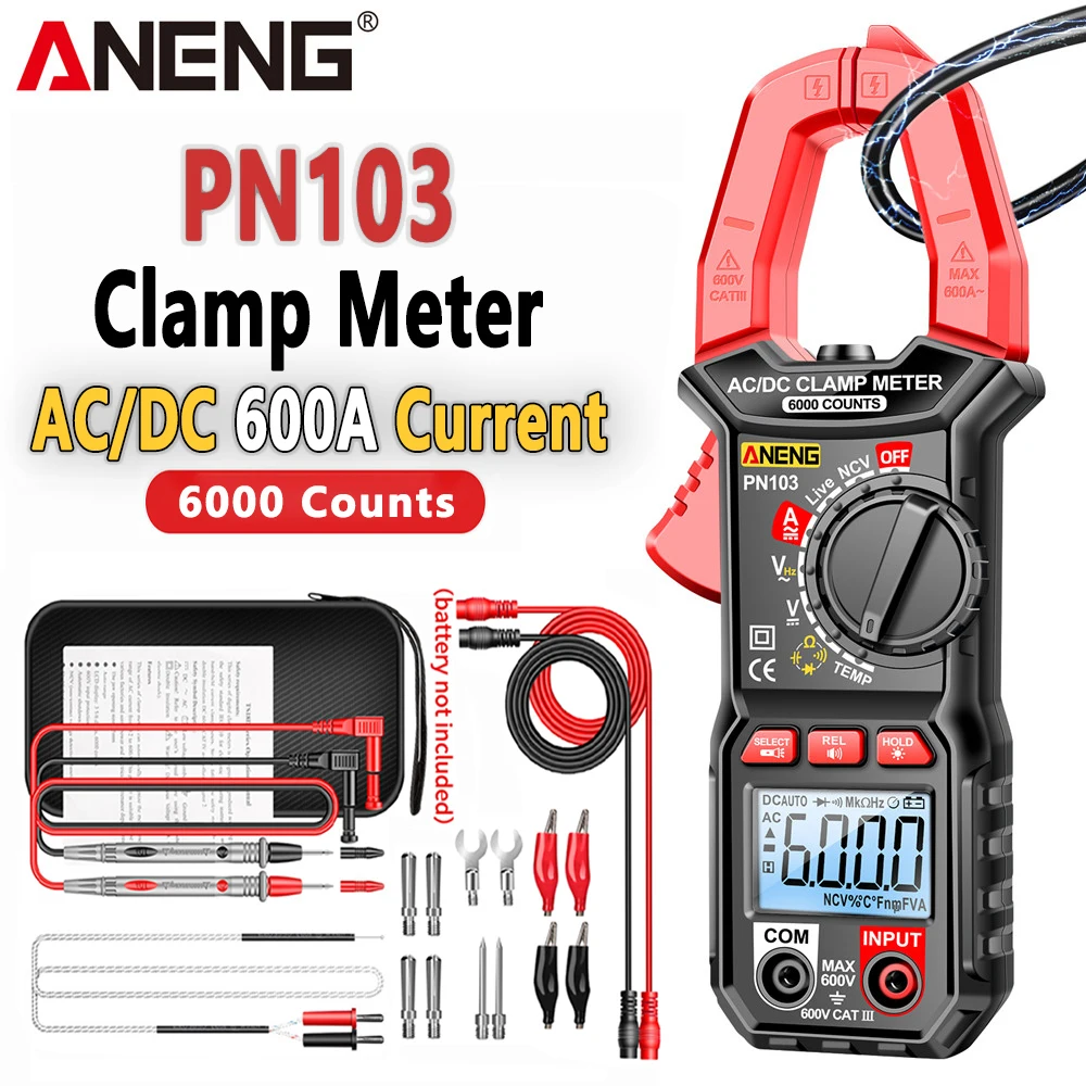 

ANENG PN103 AC/DC Current Clamp Meter Digital Multimeter Voltage electrician Tester tool 6000 Counts Hz Ohm Diode Amperometric