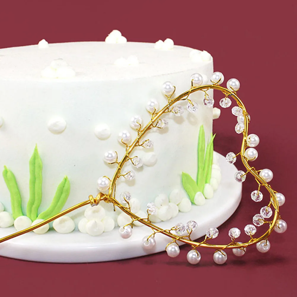 

1Pcs Metal Pearl Bead Heart Happy Birthday Cake Topper For Baby Shower Wedding Birthday Party Decoration Cake Baking Decor