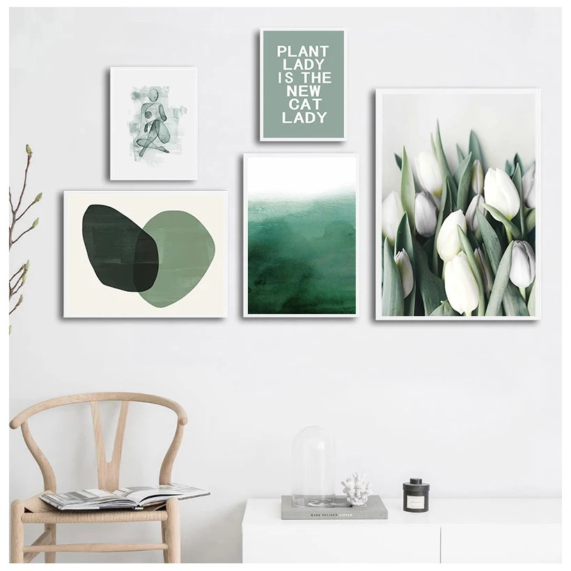 

Абстрактная Геометрическая зеленая природа настенная Картина на холсте в скандинавском стиле плакаты и принты настенные картины для декор...
