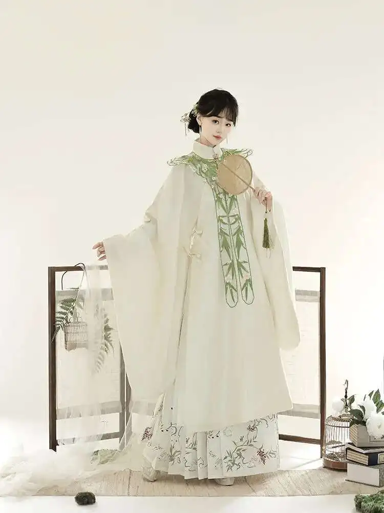 Фото Qingyi Huashang поздняя осень Hanfu женская длинная рубашка с объемными плечами династии Мин воротник-стойка диагональной вышивкой №5