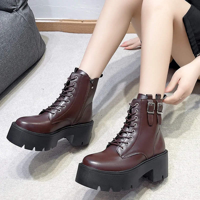 Autumn New Style Boots Women Casual Shoes Platform Boots Sneakers PU Leather Shoes Woman High Top White Shoes Botas Femininas