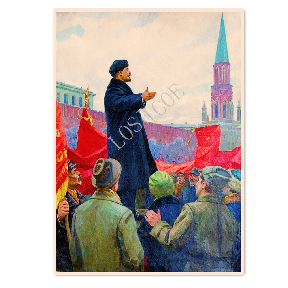 

Soviet Union Russian Revolution Propaganda Poster Wall Art USSR CCCP President Vladimir Lenin Mural Vintage Kraft Paper Painting