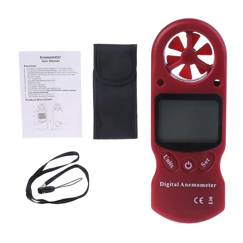 

3 in 1 Digital Anemometer Thermometer Hygrometer Temperature Humidity Measurement Wind Speed Portable LCD Meter For Outdoor