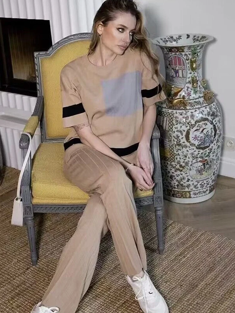 

Женский трикотажный комплект из свитера и пуловера, повседневные шорты с высокой талией и прямых брюк