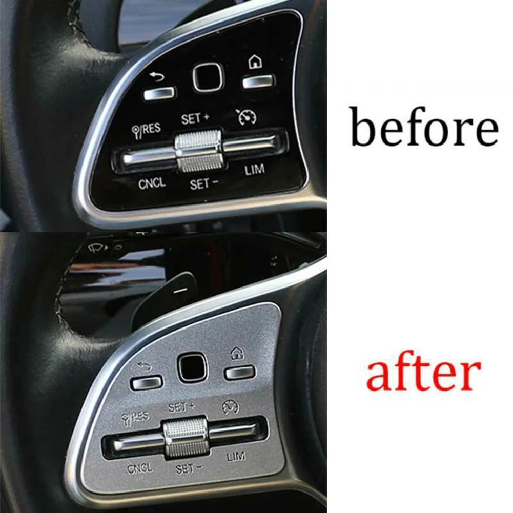 

2pcs/ 1 Set Steering Wheel Cover Stickers Interior For Benz E-Class 2019-2021 Silver Steel Front Steering Wheel Cover Trim
