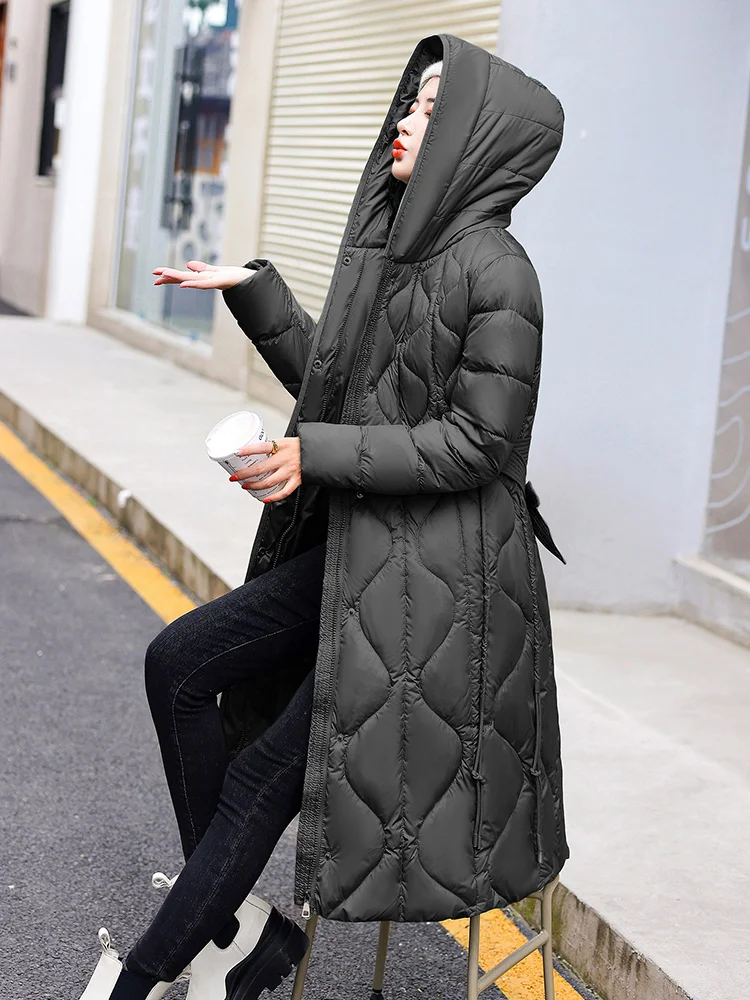 2022 New Winter Women Long Parkas Jackets Casual Warm Windproof Hooded Coat Female Winter Clothes Outwear With Belt
