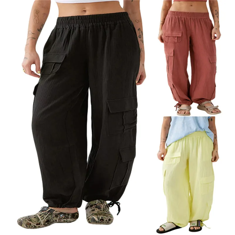 

Y2K Parachute Pants Women Hippie Streetwear Oversize Pockets Cargo Pants Trousers Harajuku Techwear Wide Pantalone Egirl 90S